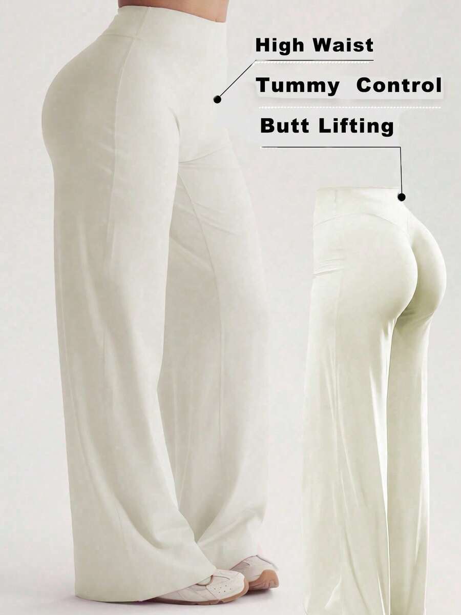 Pantalones de cintura alta, pierna ancha y suaves, levantadores de glúteos, no transparentes, para yoga, casuales y deportivos de verano - Albaricoque - Ver 1