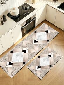 1pc Luxury Milk Tea Color Geometric Rhombus Diatom Mud Kitchen Mat, Sponge Absorbent Layer, Rubber Anti-Slip Bottom 3.5mm Trimmable, Kitchen Bathroom Entryway Living Room Multi-Scene Universal Rug - Multicolor - View 2