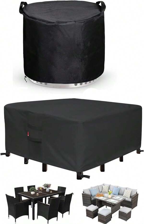 SheeChung Fire Pit Cover Round For 18"D And Patio Furniture Covers Square 86",Outdoor Waterproof 600D Polyester Cover,Anti-UV&Amp;Tear Resistant