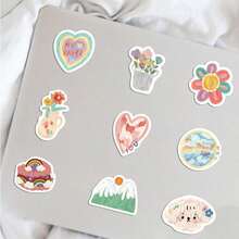 90pcs Cartoon Korean Style Fresh Watercolor Pen Drawing Stickers, Cute DIY Planner Stickers, Girl Journal Scrapbook Photo Album Decoration Stickers - default - View 7