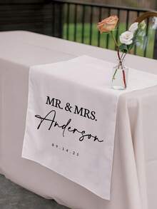 Custom Linen Wedding Table Runner, Newlywed Sweet Table Sign, Elegant Ceremony Decor - Multicolor - View 3