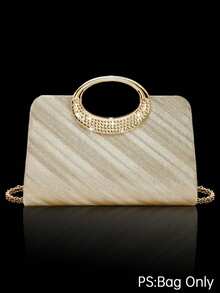 Gold Herringbone Sparkling Rhinestone Evening Clutch, Luxurious Glamorous Shiny Diamond Dress Handbag, Necklace Earrings Bracelet 3 Pieces Set, Gala - Champagne - View 11
