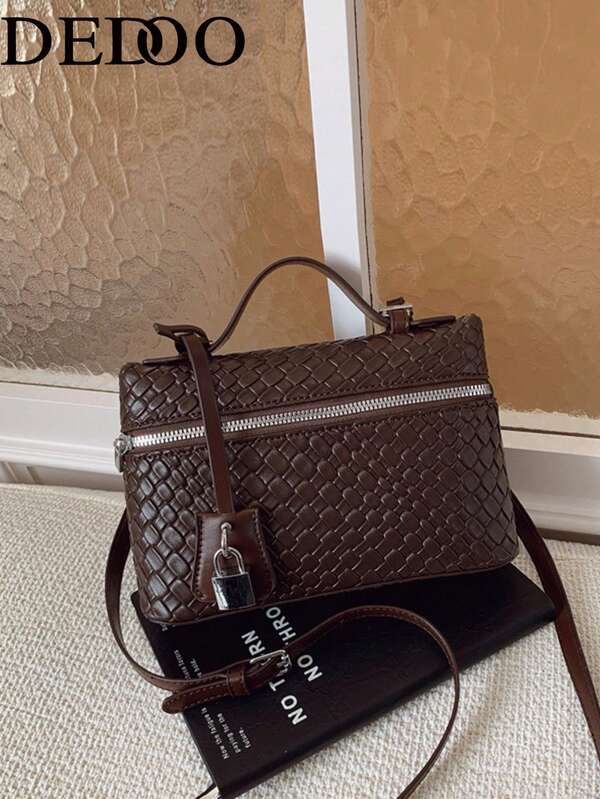 Dedoo 1 pieza Bolso bandolera cuadrado de PU tejido color lichi sólido, cartera pequeña para mujer, adecuado para combinar con la moda diaria, bolso de mano de moda para mujer