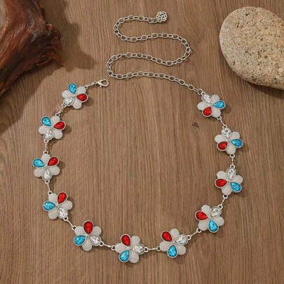 1 Set Vintage Classic Carved Alloy Turquoise Round Waist Chain Earrings Set For Women Elegant Body Chain Daily Wear