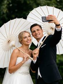 6/1pc Vintage White Paper Umbrella – 39.98cm, Foldable And Portable, Perfect For Weddings, Festivals And Home Decor, Sun Protection, Artistic Design, Photography Parasol - Creamy White - View 6