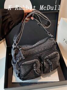 New Chic Casual Shoulder Bag Made Of Soft, Multi-Layered Denim With Multiple Pockets, Versatile, Suitable For Work, Shopping And Travel. - Beige - View 1