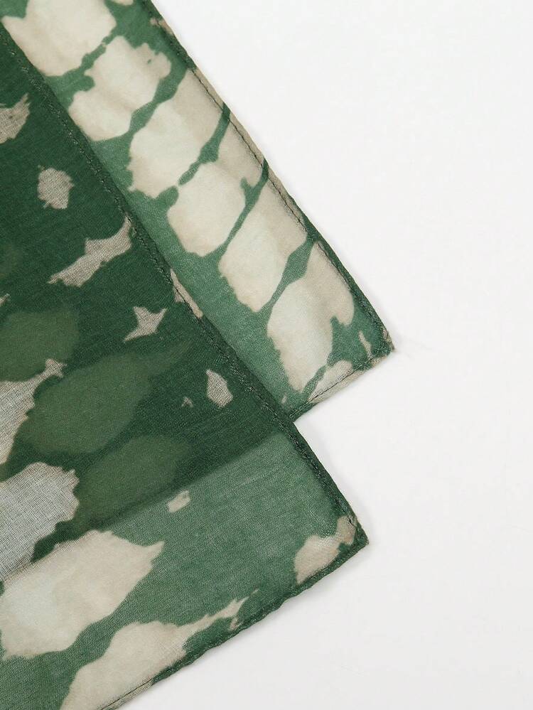 1pc -Forward Tie-Dye Short Hijab Scarf - Lightweight Vintage Headwrap For Women, Perfect For Vacation, Beach & Travel Photography - Green - View 6