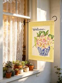 1 pieza Bandera de jardín floral de porcelana con patrón de encaje amarillo, impresión 2D de doble cara, 12*18 pulgadas, solo la bandera sin poste, accesorio decorativo atmosférico, adecuado para decoración del hogar, jardín y patio exterior, regalo festivo - Varios colores - Ver 7