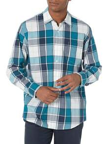Essentials para hombre ajuste Regular manga larga camisa de cuadros - Azul Francés - Ver 10