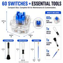 60pcs Blue Mechanical Keyboard Switches 3D Printed Fingertip Stress Relief Clicker Inserts 3-Pin Tactile Replacement Switch Set With Switch Puller And Cleaning Brush - View 3