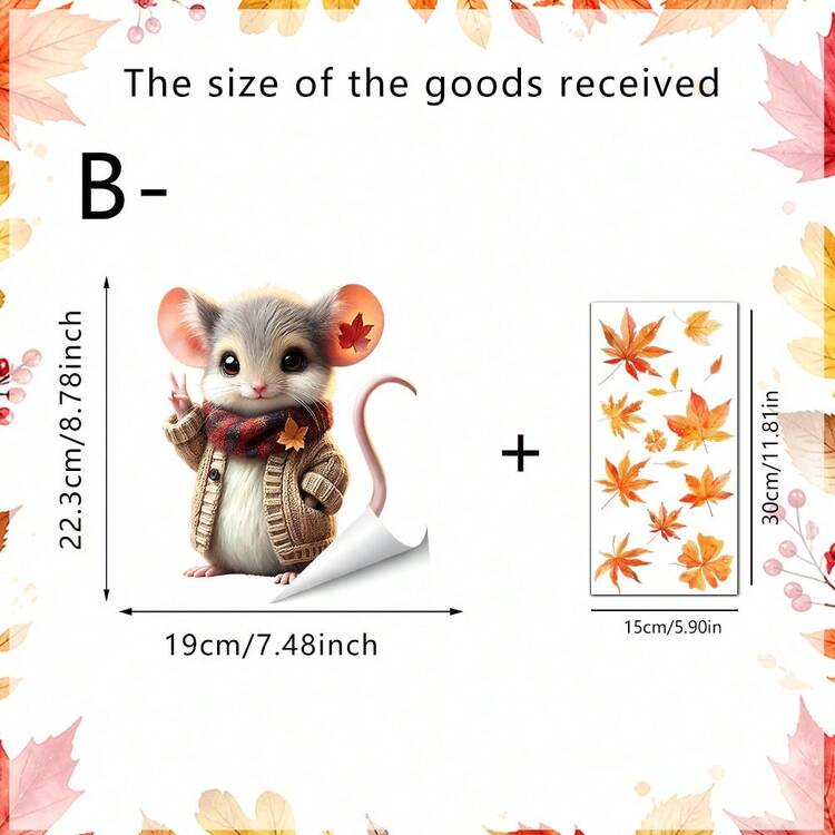 1/2pcs Static Cling Window Stickers, Double-Sided Printed Cute Autumn Squirrel Mouse Maple Leaf Pattern, Reusable, Suitable For Kitchen Refrigerator Glass Door Store Window Decoration Home Wall Decal - Squirrel Window Stickers - View 12