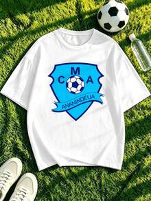 T-shirt pour homme avec imprimé graphique thème football, en coton doux, coupe confortable, style street hip-hop, respirant. - Blanc - Voir 1