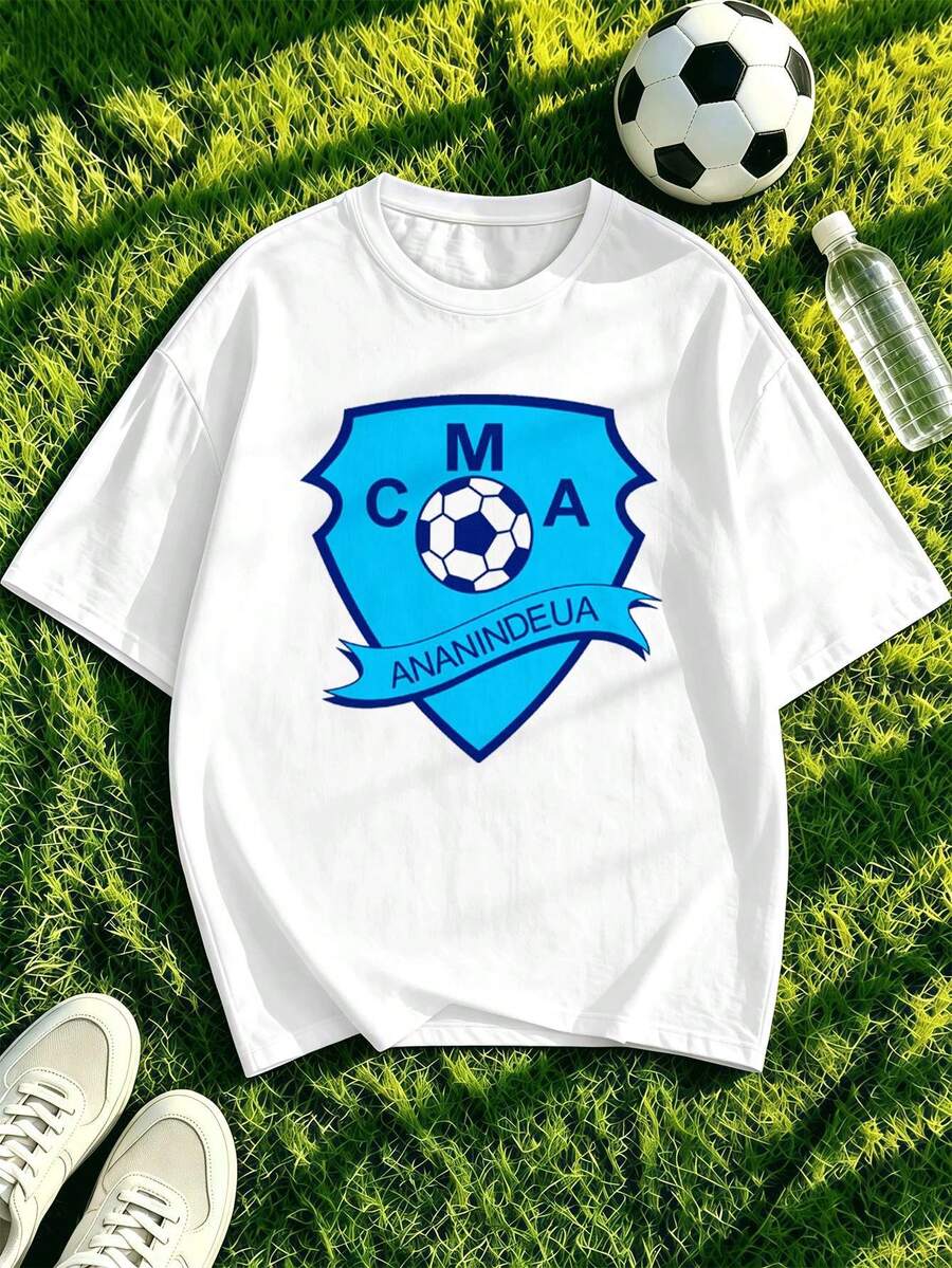 T-shirt pour homme avec imprimé graphique thème football, en coton doux, coupe confortable, style street hip-hop, respirant. - Blanc - Voir 1