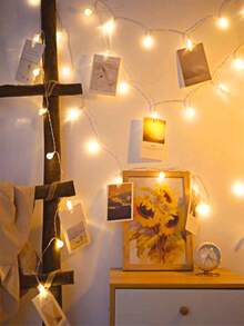 1件裝白色球形夾式LED裝飾燈串，嬰兒房、情侶紀念、婚禮裝飾相片夾燈串，LED仙女燈 - 如圖 - 查看 10
