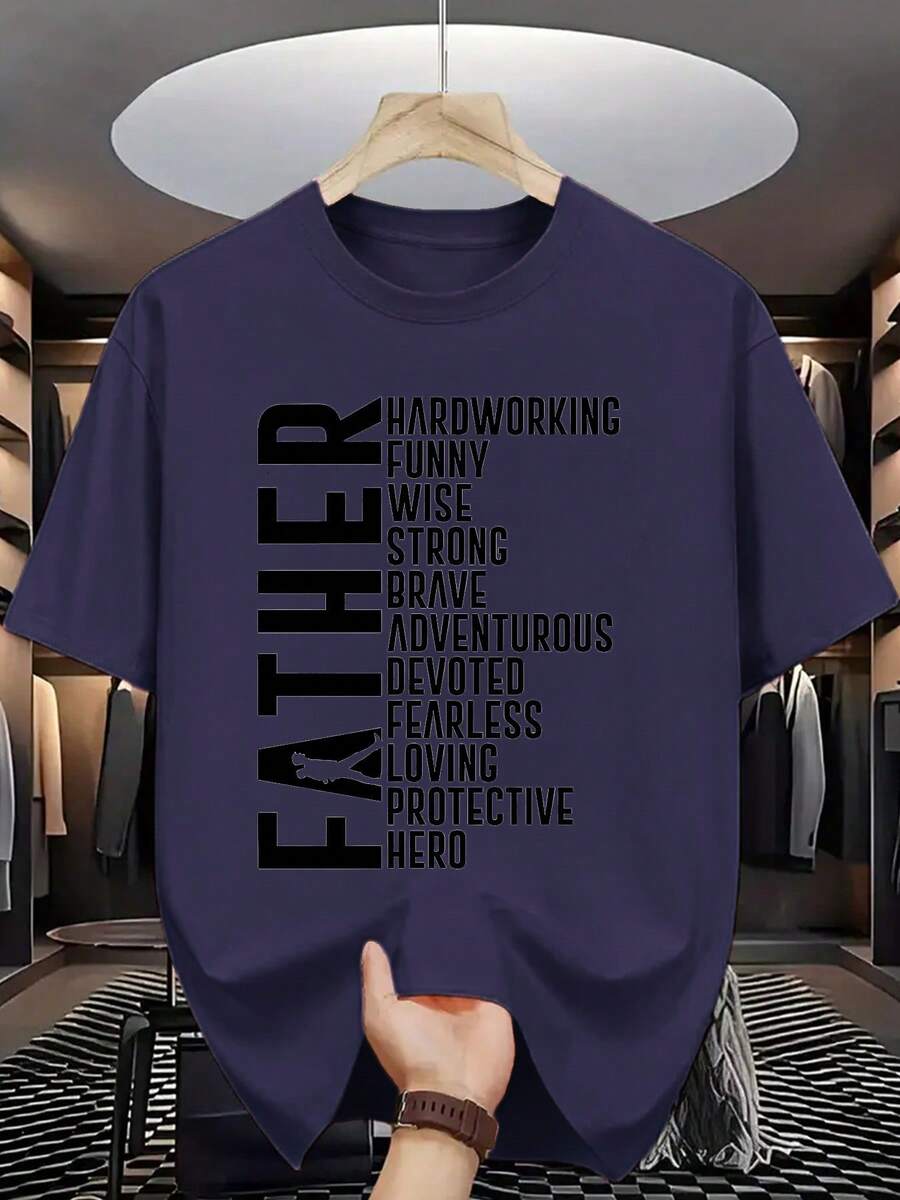 Men's Short-Sleeved T-Shirt, Summer, Comfortable, Made Of Micro-Elastic Polyester Fabric, Fashionable, Casual, Versatile, With Popular Print And Round Neck. - 藏青色 - 查看 1