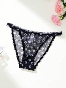 Aesletic 1pc Women's Panties, Sexy Lace Mesh, Soft Comfortable Breathable Triangle Panties, Suitable As Valentine's Day Gift - Black - View 3