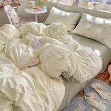 Bộ chăn ga gối 3 món, 100% polyester, họa tiết hoa, nhẹ, gồm 2 vỏ gối và 1 vỏ chăn (không kèm ga trải giường). - Thỏ bóng xanh - Xem 5