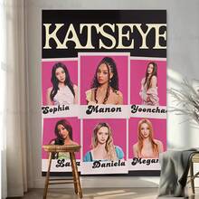 This Retro-Style Girl Group Photo Collage Tapestry Features A Pink And Black Color Scheme And Displays The Members' Portraits And Names; Suitable For Wall Decor In Living Rooms, Bedrooms, Or Offices. - Multicolor - View 1