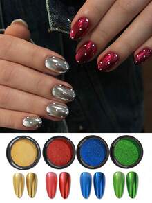 4 Colors Metallic Nail Powder Set Y2K Mirror Gold Silver Decorative Matte Glitter Nail Art Accessories - Multicolor - View 3