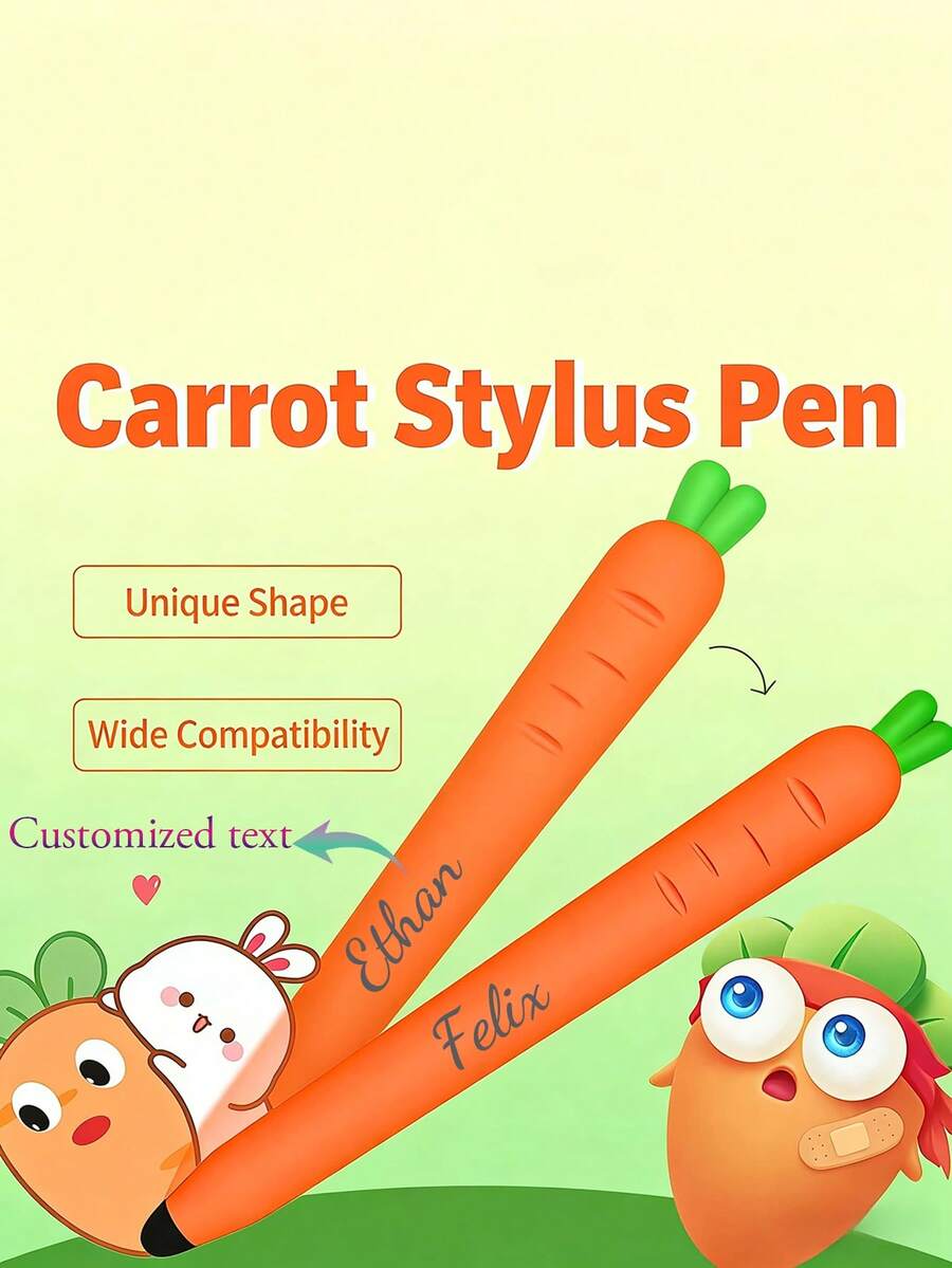 Customized Text LOGO Cute Carrot Shaped Stylus Pen, Suitable For Touchscreen Devices, High Precision And High Sensitivity, Compatible With IPad, Smartphones, Android Devices And Tablets, Suitable For All Universal Touchscreen Devices