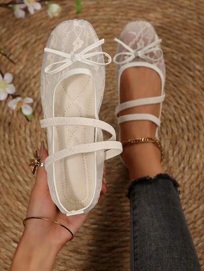 2026 Spring/Summer New Mesh Breathable Women's Pointed Toe Flat Shoes Beach Elegant Fashion Vacation Neutral Avant-Garde Preppy College Party Commute Basic Beach Bohemian Casual Vintage Business Party Outdoor Wedding Holiday Party Office Outdoor