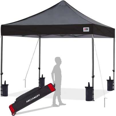 ABCCANOPY Pop Up Canopy - 8x8 Outdoor Patio Portable Canopy Tent Heavy Duty For Backyard And Deck With 4 SandBags(Black, 8x8)