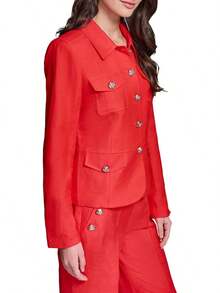 Front Pockets Classic Lightweight Blazer Chaqueta Deportiva Mujer - Manzana roja - Ver 3