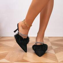 Tacones altos elegantes y de moda con decoración de terciopelo fino y strass - Negro - Ver 7