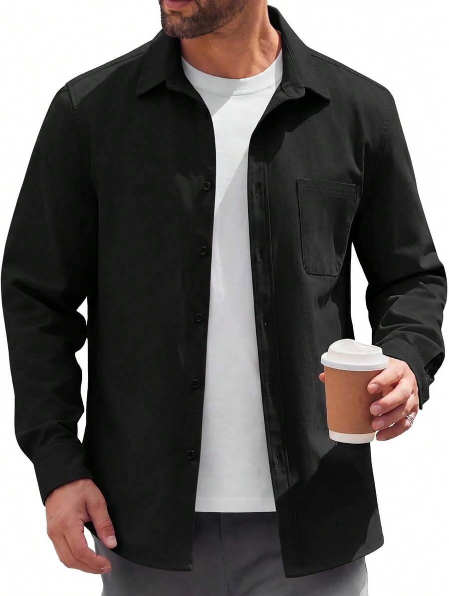 - Chaqueta ligera con botones para hombre, chaqueta casual de algodón - Beige - Ver 1