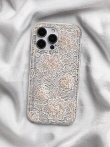 Geprägte weiße Pfingstrosen-Spitzen-Blumenmuster transparente Hülle kompatibel mit iPhone 13 15 16 17pro 17 14 17 17pro Max & kompatibel mit Samsung Galaxy/A54 A14 A15 S23 S24 S24ultra S25 A07 A17 S26 A57 - Verschiedenfarbig - Übersicht 5