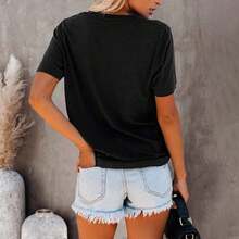 Camiseta de manga corta con estampado de leopardo para mujer, camiseta de mamá con estampado de guepardo. - Negro - Ver 4