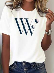 Printed Camisole - 1 Piece Women's Camisole With Modern Minimalist WW Logo - Casual Loose Style, 100% Pure Cotton, Summer Y2K Blouse, Graduation Season Beachwear For Women - 白色的 - 查看 1