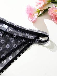 Aesletic 1pc Women's Panties, Sexy Lace Mesh, Soft Comfortable Breathable Triangle Panties, Suitable As Valentine's Day Gift - Black - View 5
