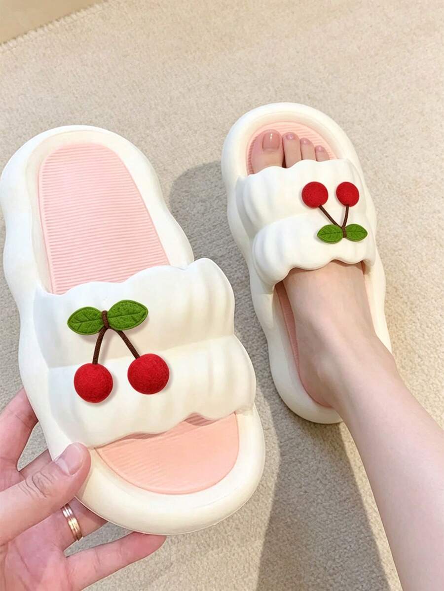 Women's Cherry Fairy Slippers, Outdoor Indoor Anti-Slip Anti-Odor Soft Sole House Shoes - White - View 1