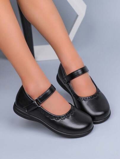 Zapatos Mary Jane de cuero plano con borde ondulado y antideslizante, zapatos de moda minimalista versátiles para campus y etiqueta