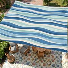 1pc Blue And White Striped Print Sun Shade Sail, Modern Fresh Style, Large Size, UV Protection, Sturdy Durable Easy Installation, Suitable For Beach Garden Patio Yard, Includes Rope - Multicolor - View 10