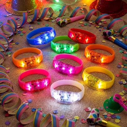Pulseira LED com Ativação por Som, Efeito Piscante ao Ritmo da Música, Acessório Luminoso Ideal para Festas, Formaturas e Aniversários
