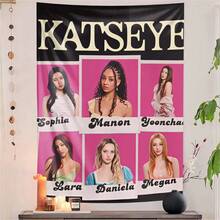 This Retro-Style Girl Group Photo Collage Tapestry Features A Pink And Black Color Scheme And Displays The Members' Portraits And Names; Suitable For Wall Decor In Living Rooms, Bedrooms, Or Offices. - Multicolor - View 3