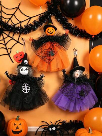 1pc Pumpkin Witch Ghost Hanging Ornament, Halloween Hanging Decoration, Witch Doll Figurine, Halloween Witch Tree Top Decor, Theme Party Decoration, Perfect For Halloween Party, Indoor/Outdoor Home Window Decor, Porch, Yard And Store Window Display, Halloween Decor, Party Favor Halloween Decor Halloween Gift All Saints' Day Decor All Saints' Day Gift