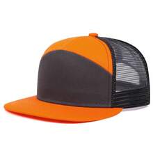 1pc Minimalist Solid Color Patchwork Flat Brim Baseball Cap, Unisex Outdoor Mesh Breathable Sun Hat, Casual Versatile Trucker Hat - Multicolor - View 15