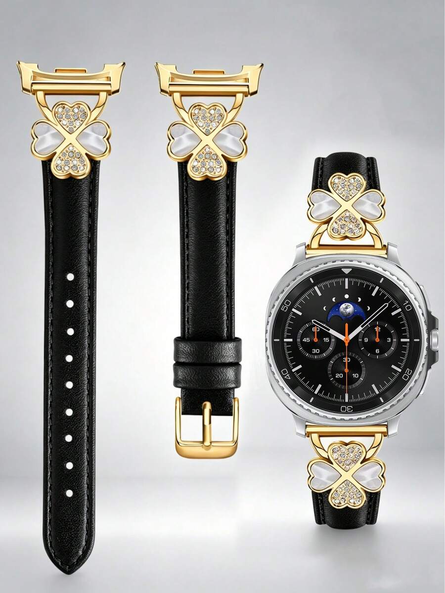 1件黑色與金色兼容三星 Galaxy Watch 8 40mm 44mm 女士/男士超纖維錶帶 - 鑲嵌人造鋯石，時尚金屬扣替換錶帶，超薄舒適且防汗 - 適合 4.3 至 6.5 英寸手腕周長 - 優雅時尚錶帶，適用於商務/約會/婚禮/派對/日常穿著 - 送給她的可愛禮物，智能替換錶帶配件