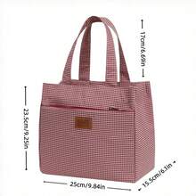 Nueva llegada, tela gruesa con patrón a cuadros, bolso de mano exquisito, bolso tote para el trabajo, bolso de moda con cremallera semicerrada, adecuado para la escuela, el trabajo, las compras, el camping, el uso diario, bolso de mano. Temporada de regreso a la escuela, vintage, minimalista, bolsa para el almuerzo, bolsa de almacenamiento para caja bento, bolsa para el almuerzo, bolsa de compras, bolsa de utilidad - Rojo - Ver 3