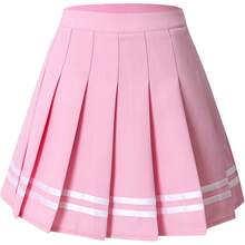 Hoerev - Falda Corta Plisada de Cintura Alta para Mujer y niña - RojoBlancoNegro - Ver 40