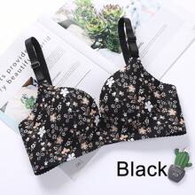 Sujetador sin aros de acero para mujer, tipo push-up, sin costuras, con estampado floral, ropa interior sexy. - Flor blanca - Ver 15