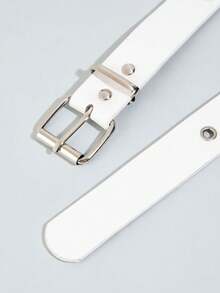 1pc Punk Style Metal Western PU Leather Belt For Women Suitable For Daily Wear And Party - White - View 3