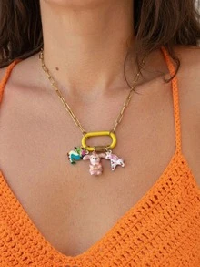 1pc DIY Colorful Summer Oil Drop Cute Animal & Plant Pendant Necklace, Fashion Pastoral Style, Dopamine Style Fashion Necklace, Stainless Steel Vacuum Plated 18k Gold, Displaying Women's Fashion Charm Item, Pendant For Jewelry Making, High-End Jewelry, Stainless Steel Accessory - Multicolor - View 2
