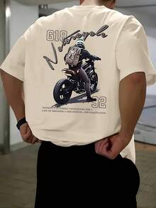Men's Round Neck Letter Print Short Sleeve T-Shirt, Suitable For Summer Casual Sports - 黑色 - 查看 7
