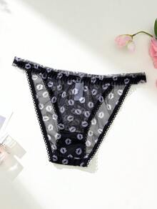 Aesletic 1pc Women's Panties, Sexy Lace Mesh, Soft Comfortable Breathable Triangle Panties, Suitable As Valentine's Day Gift - Black - View 4