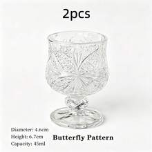 12/6pcs Diamond/Butterfly Pattern 40ML High-Foot Glass Cups, Crystal Clear Light-Refracting Highly Attractive Mini Tea Cups, One-Sip Cups, High-Foot Design Prevents Over-Drinking - Clear - View 16