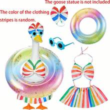 23 Inch Summer Goose Decor Blue Plaid Swim Ring Fashion Glasses Bikini Yard Goose Outfit Patio Decor - F - View 8